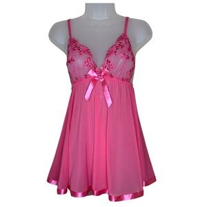 Hot Pink Babydoll Lingerie Dress with Lace and Sequins Barbiecore‎ Coquette Cute